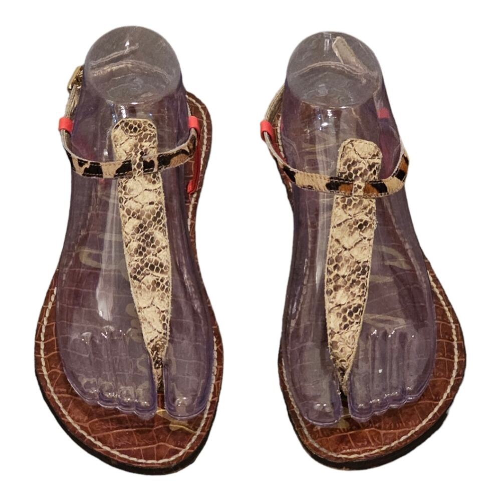 Sam Edelman Gigi Leopard Snake T-Strap Toe Post Sandals Women's sz 9